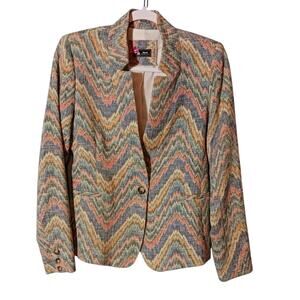 Sinequanone Paris Tweed Pink/Blue/Orange/Green Pattern Blazer Size Small